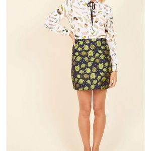 Modcloth Navy and Lime Green Floral Mini Skirt